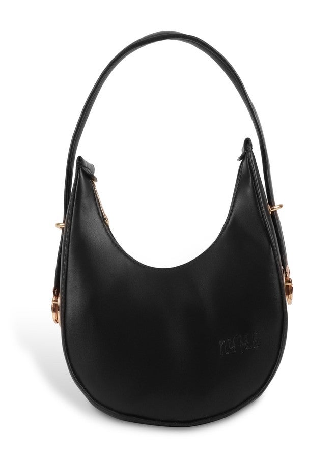Nyfee Half Moon Hobo Bag with Detachable Long Strap,Faux Leather,Trendy,Stylish & Durable Women's Shoulder Bag (Black) - Image 1